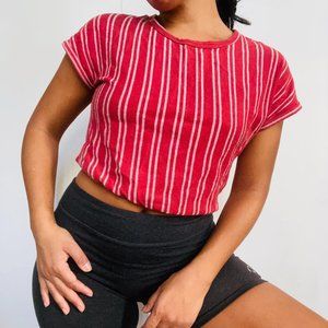 Maroon Cream Stripped Cropped Top (Small)